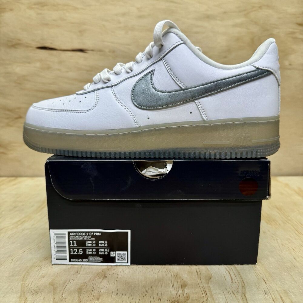 NEW sz 11 Nike Men's Air Force 1 '07 Low Premium White Silver DX3945-100